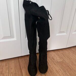 Over The Knee Block High Heel Faux-Suede Boots | Size 7